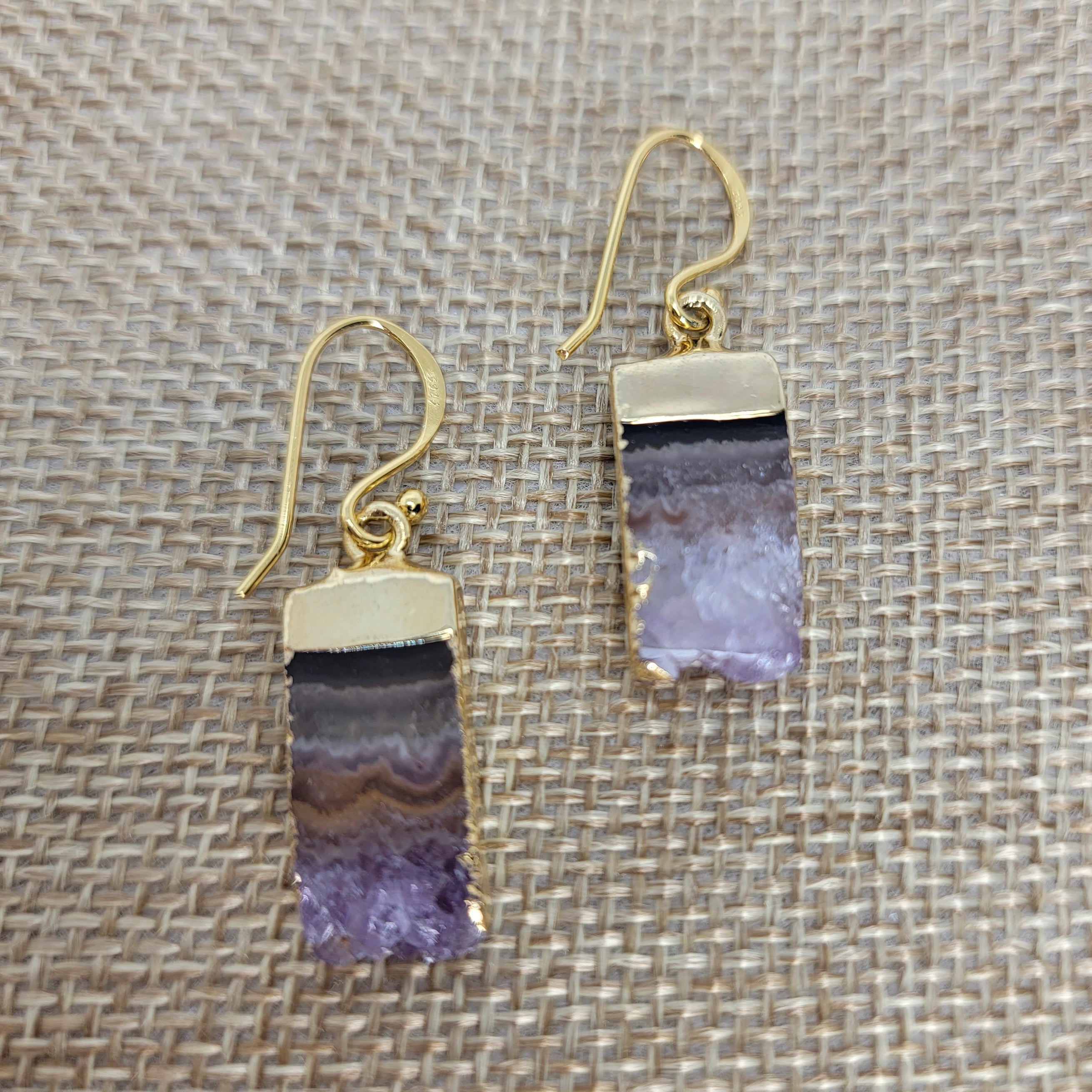 Gold Plated Amethyst Slice Earrings.