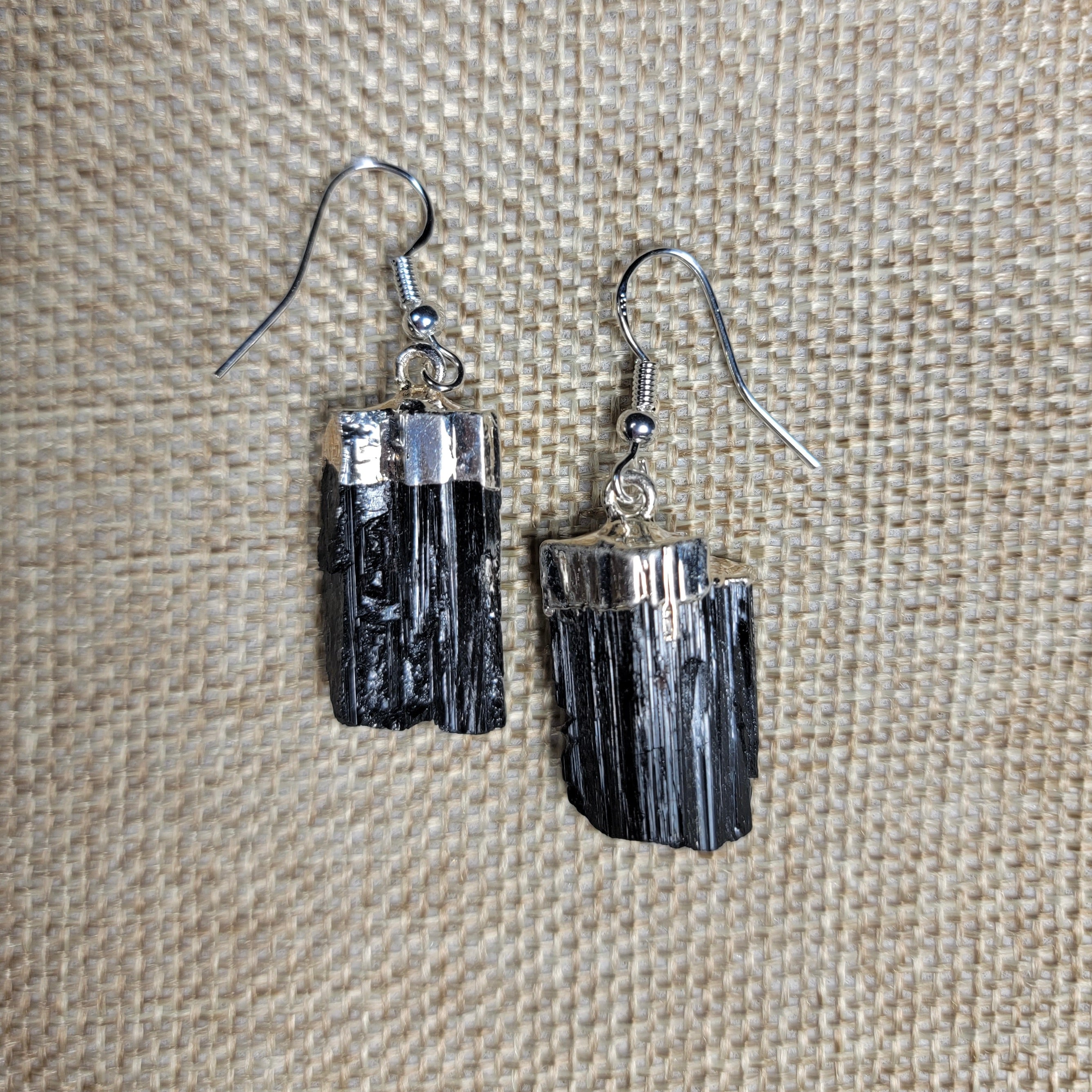 Silver Plated Black Tourmaline Earrings