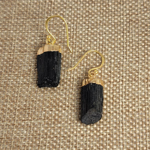 Gold Plated Black Tourmaline Earrings